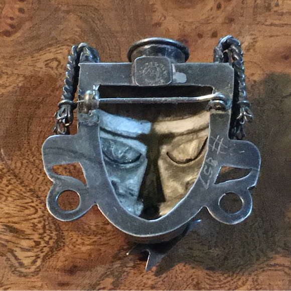 Los Castillo Articulated Sterling Silver Aztec Mask Brooch Mid Century Taxco - Picture 9 of 12